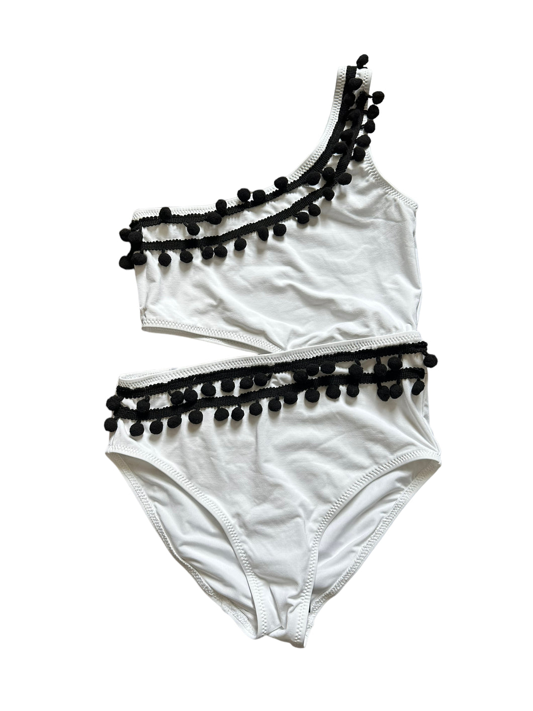 Stella Cove White Cut Out Swimsuit with Black Pom Poms (Instock) Size 10