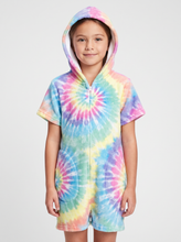 Load image into Gallery viewer, Model wearing Pastel Tie-Dye Fuzzy Romper Loungewear
