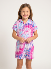 Load image into Gallery viewer, Model wearing RAZZY Tie-Dye Fuzzy Romper Loungewear
