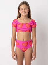 Load image into Gallery viewer, Model wearing Stella Cove I Love You Puff Sleeve Bikini 12Y
