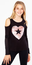 Load image into Gallery viewer, Clearance - Malibu Sugar Black Long Sleeve Slashed Open Shoulder Reverse Sequin Heart - Size 14
