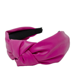 Hot Pink Leather Knot Headband