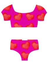 Load image into Gallery viewer, i love you puff sleeve bikini for girls (Instock 12Y)
