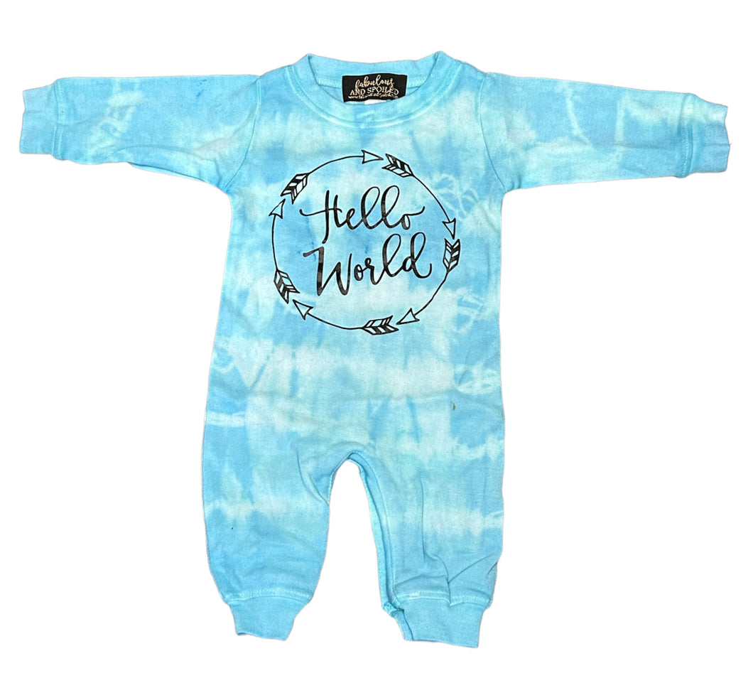 Clearance - Blue Tie Dye Hello Word One Piece  - Size 3-6 Months