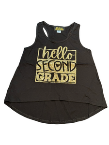 CLEARANCE Hello Second Grade Black Hi Low Tank - Size Youth Small