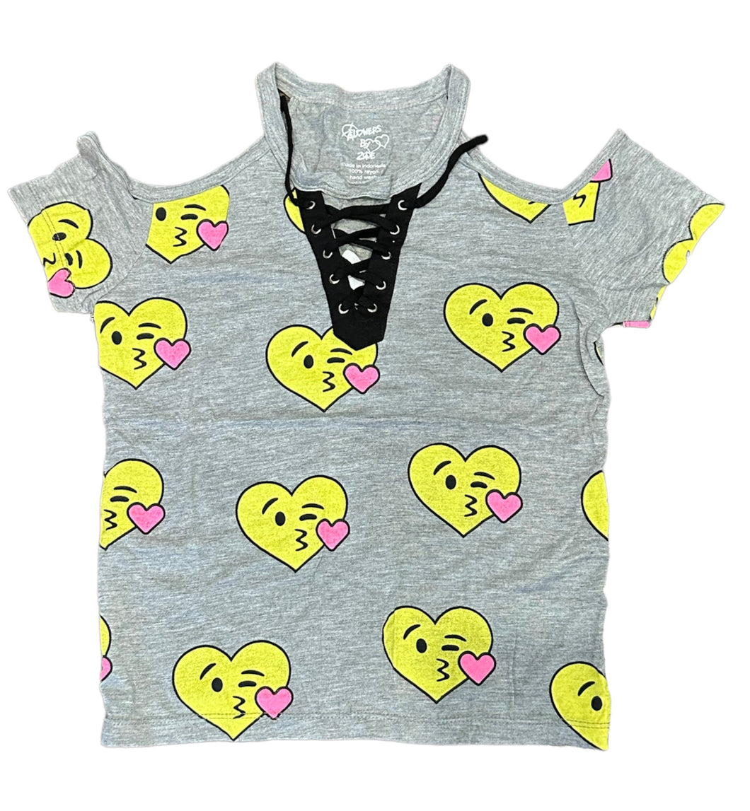 CLEARANCE - Flowers by Zoe Emoji Grey Cold Shoulder Tee - Size 6